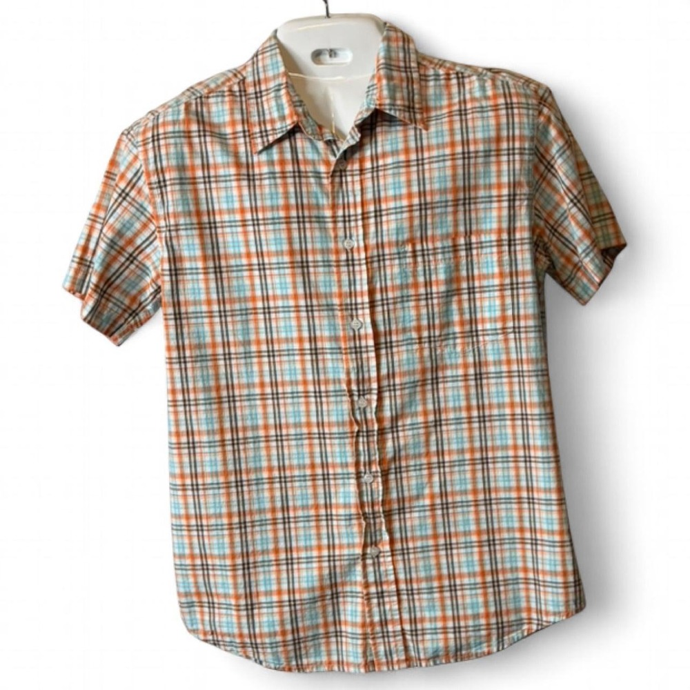 Vintage Y2K Aeropostale Orange‎ Plaid Button Up Shirt, Men's Size M